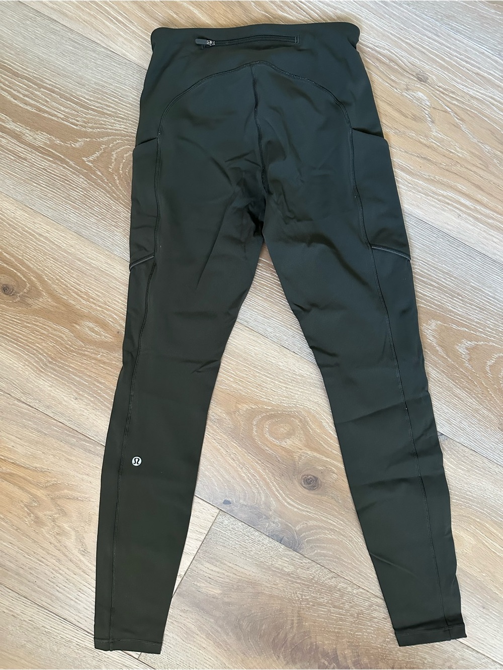 Lululemon Olive Green Leggings with Side Pockets & Back Zipper